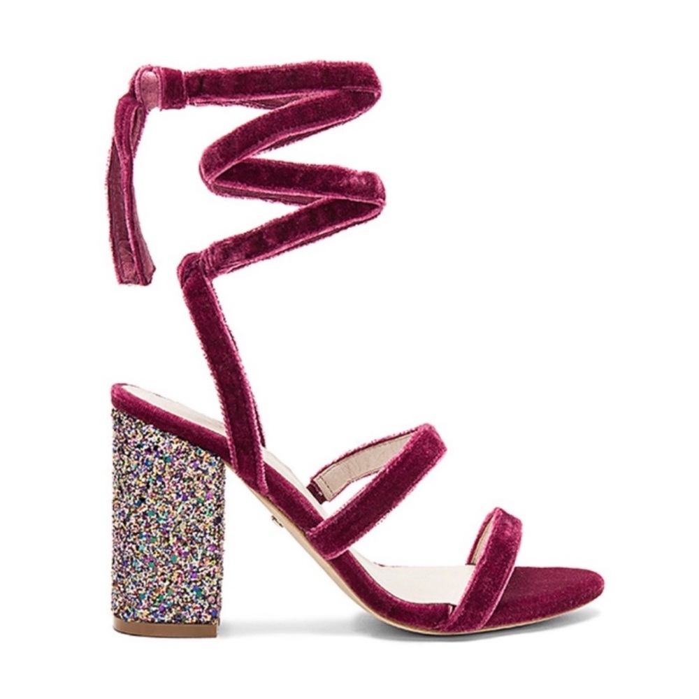 Elegant Velvet Strappy Sandals - Burgundy and Glitter